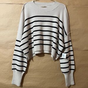 Free People | NWT Stripe Easy Street Crop Sweater Mock Neck Pullover Knit Size L